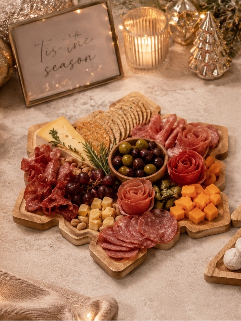 Wooden Snowflake Charcuterie Board | Christmas Serving Tray